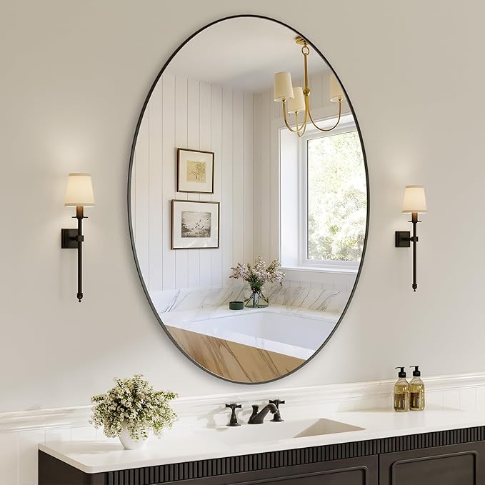 Koonmi Black Oval Bathroom Mirror, 30"x48" Bathroom Vanity Mirror, Oval Mirror for Bedroom Living Room Entryway, Hangs Horizontal or Vertical