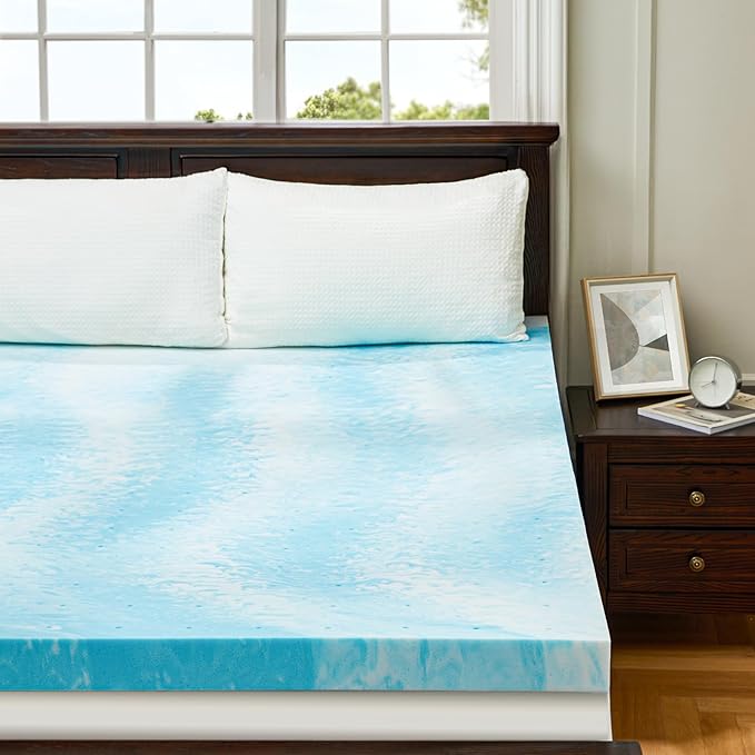 PERLECARE 3 Inch King Memory Foam Mattress Topper, Cooling Gel Infused Mattress Pad, Ventilated Bed Topper for Pressure Relief, CertiPUR-US Certified, Blue
