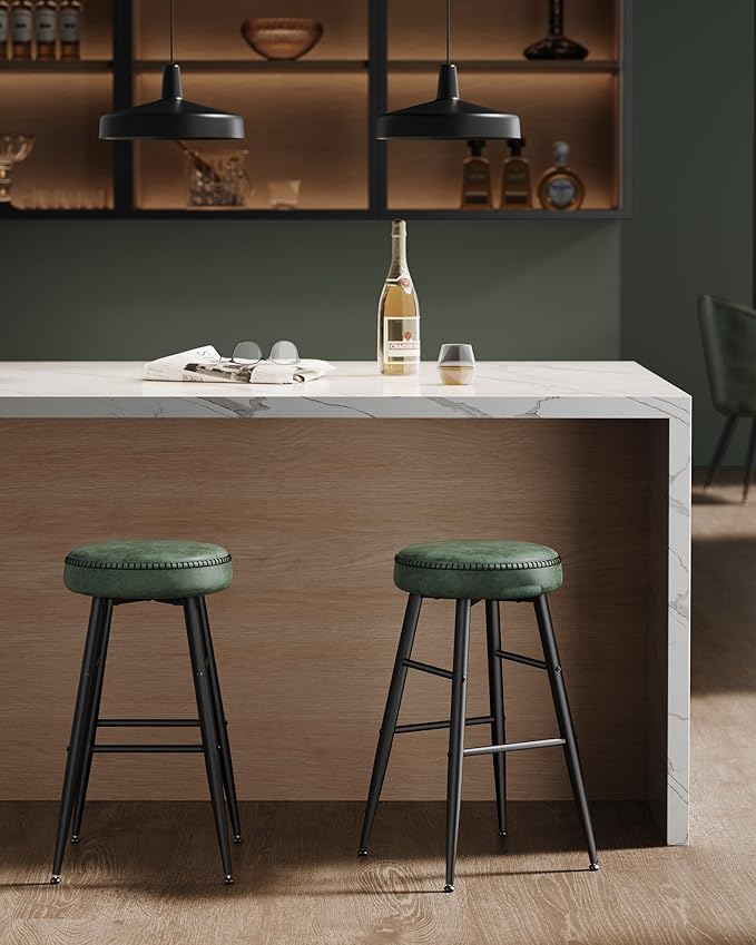 VASAGLE EKHO Collection - Bar Stools Set of 2, Counter Height Bar Stools, Kitchen Counter Stools, Mid-Century Modern Backless Counter Stools, 24.8-Inch Tall, Kitchen Island Home Bar, Forest Green