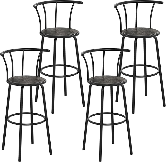 VECELO Bar Stools Set of 4, Swivel Counter Barstools with Backrest, Bar Height Chairs for Dining Room, Kitchen Island, Pub, Easy Assembly, Grey