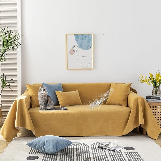 STACYPIK Waterproof Yellow Couch Cover,Non-Slip Sofa Cover for Loveseat, Water Resistant Furniture Protector, Sofa Cover for 3 Cushion Couch,L Shaped for Sectional, Anti-Scratch Sofa Covers-71X150IN