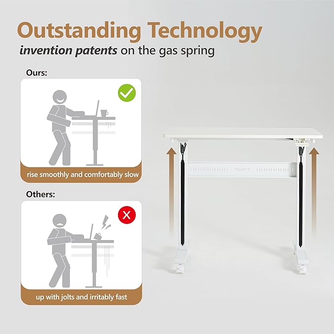 Non-Electric Auto-Lifting Standing Desk, No Knobs or Crank, Cordless, Rolling and Mobile, Great for Walking Pad, Adjustable Height 28.1'' to 43.3'', Desktop Size 31.5'' by 15.7'', Color White