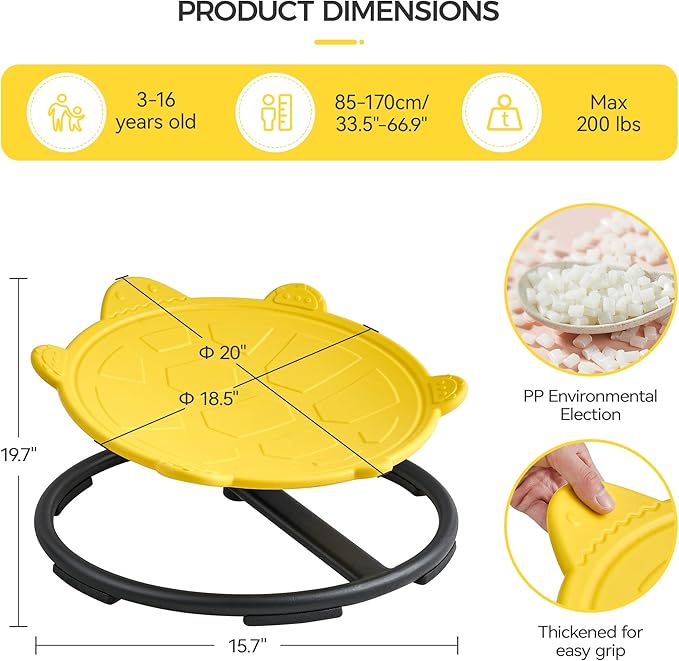 Swivel Chair for Kids, 360° Spinning Seat, Toddler Sit and Spin Wobble Chair, Sensory Balance Toys, Autism ADHD Chairs, Play Equipment Relief Motion Sickness for Boys Girls (Yellow)