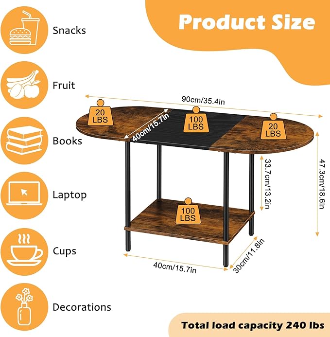 ETELI Small Round Coffee Tables for Small Space Farmhouse Oval Coffee Table with 2-Tier Storage Shelf Circle Center Tea Table for Living