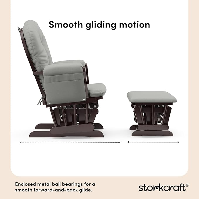 Storkcraft Premium Hoop Glider & Ottoman (Espresso/Light Gray) — GREENGUARD Gold Certified Nursery Glider, Solid Wood Craftsmanship, Smooth-Gliding Nursery Chair and Ottoman, Award-Winning