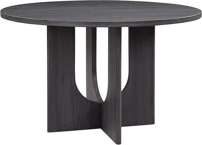 Ball & Cast 5 Piece Dining Table Set with 4 Upholstered Chairs,Wooden Living Room Furniture W/ 47.3" Round Kitchen Desk & Backrest Chair,for Small Space,Dining Room,Antique Black & Beige