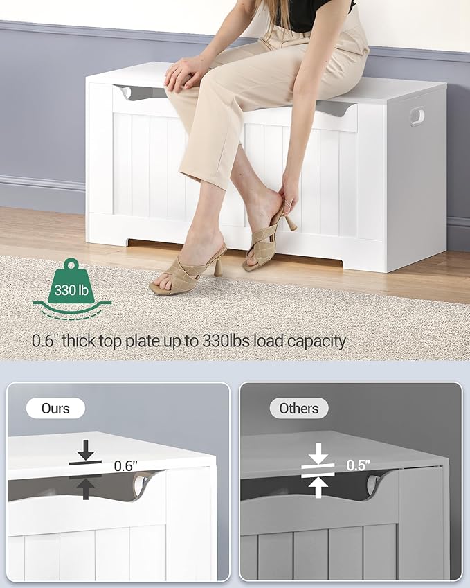 39.4" Storage Chest, Storage Bench Trunk with 2 Safety Hinges, Wooden Box, Lift-Top Chest Organizer, Shoe Bench for Entryway, Bedroom, Living Room, White 01003XSB