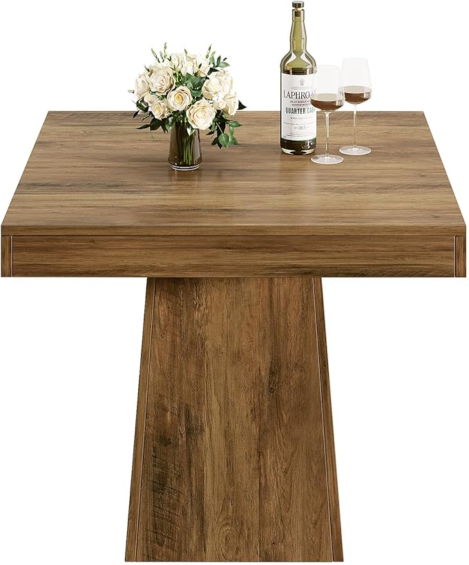 Tribesigns Square Dining Table for 4, 31.5-Inch Small Kitchen Table with Sturdy Pedestal Base, Farmhouse Dinner Table for Dining Room, Living Room, Kitchen (Brown)