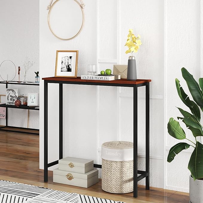 HollyHOME Narrow Console Table, 29.5" Slim Entryway Table, Sofa Stand, Hallway Shelf for Hallway, Bedroom, Living Room, Foyer, Canyon Walnut