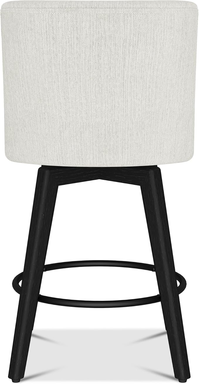 Counter Height Bar Stools Set of 2, Modern Swivel Barstools with Back and Wood Legs, Linen Fabric Upholstered Counter Height Stools, 26" H Kitchen Island Stools, Home Bar, Pub, Ivory
