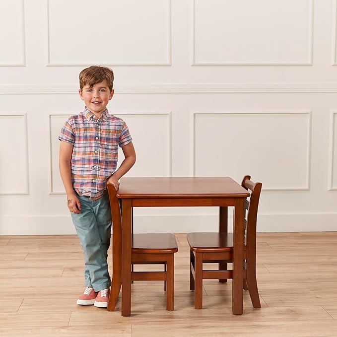 ECR4Kids 24in x 24in Hardwood Table and Chair Set, 12in Seat Height, Kids Furniture, Dark Walnut