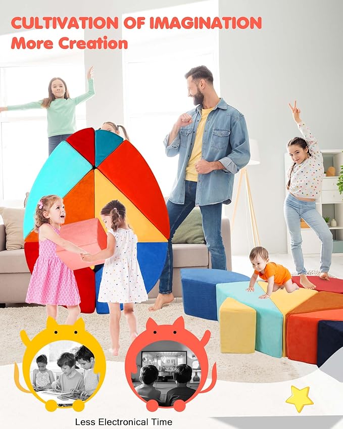 Kids Play Couch, 2-in-1 Egg-Shape Kid Plays Sofa with Unique Ball Pit(no Balls Included), Tangram Puzzle Play Couch for Playroom, Modular Play Couchs for Inspiring Creativity, Samba