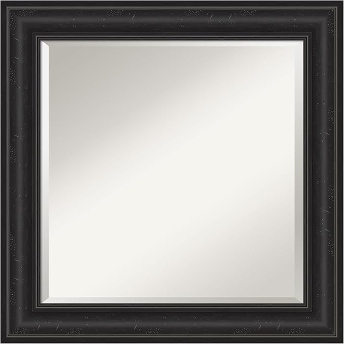 Amanti Art Black Bathroom Mirror for Over Sink, 26x26 Shipwreck Black Square Vanity Mirror, Medium Country Rustic Frame, Hangs Horizonally and Vertically, Bathroom Wall Decor, Beveled Edge