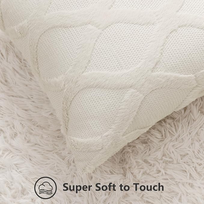 decorUhome Throw Pillow Covers 12x20 Inch Set of 2, Soft Plush Faux Fur Wool Lumbar Beige Couch Pillow Covers, Decorative Neutral Pillow Cases for Bed Sofa Living Room Home Decor