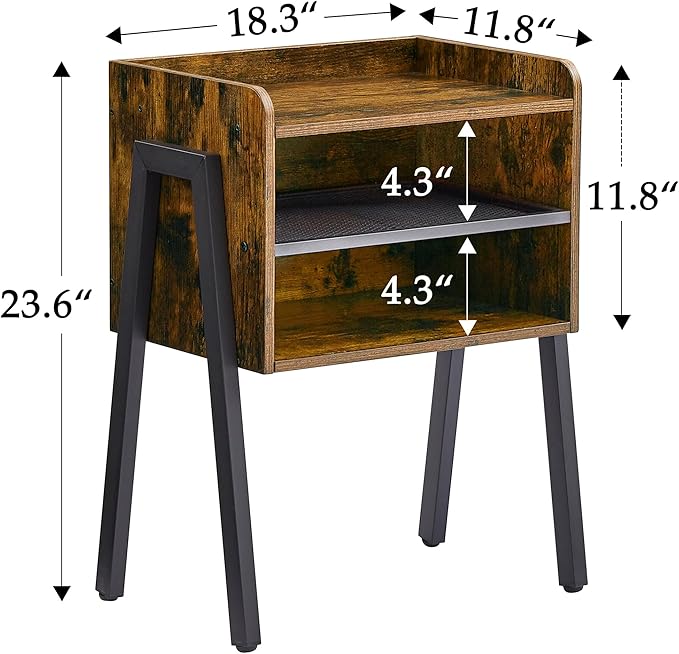 VECELO Nightstand Industrial Side End Table/Stackable Accent Furniture with 2-Tier Open Storage Compartments for Bedroom,and Small Spaces