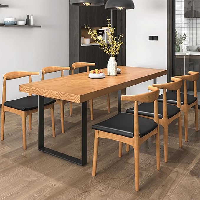 Stylish Modern Minimalist Solid Wood Dining Table with Sturdy Metal Base – Easy Assembly, Versatile Design for Dining Rooms, Living Rooms, and Offices