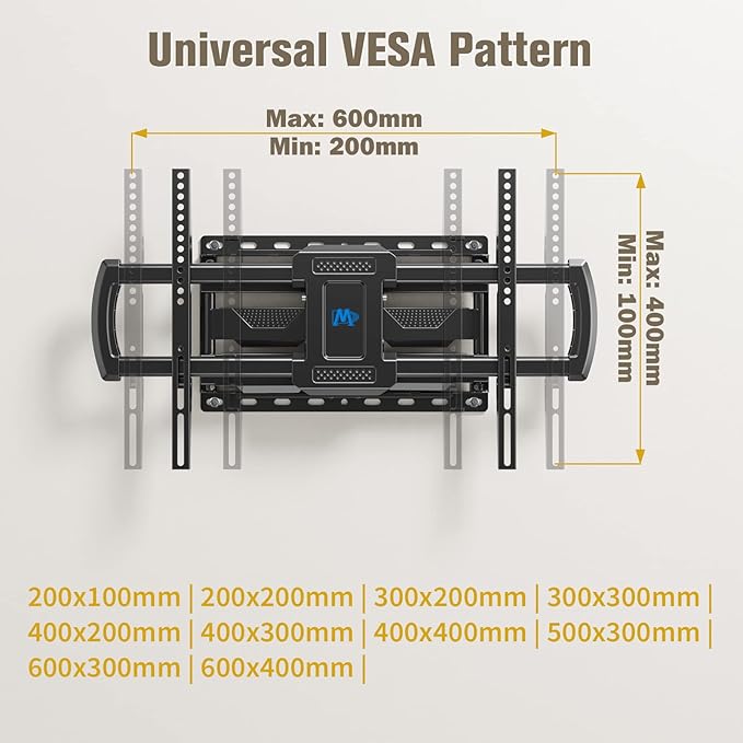 Mounting Dream TV Wall Mount, UL Listed Full Motion Mount Bracket for 42-84 Inch Flat Screen TVs, Swivel Articulating Dual Arms, Max VESA 600x400mm, 100 LBS Loading, Fits 16 Inches Wood Studs, MD2296