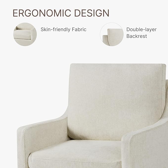 Upholstered Dining Chairs with Casters Washable Cover Side Deskchair with Rollers for Diningroom, Living Room, Cream Beige, 1 Box