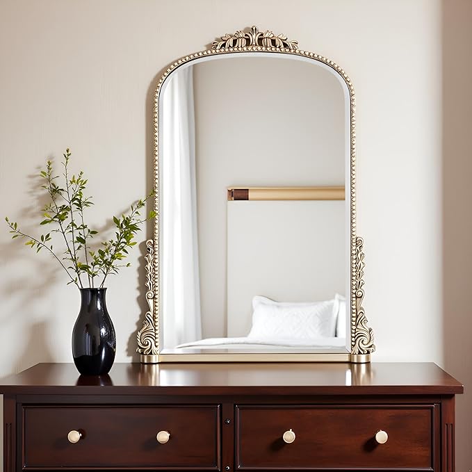 SHYFOY Antique Silver Mirrors for Wall Decor, Vintage Decorative Wall Mirror, Baroque Arch Large Mirrors for Living Room Entryway Powder Room, Home Decor
