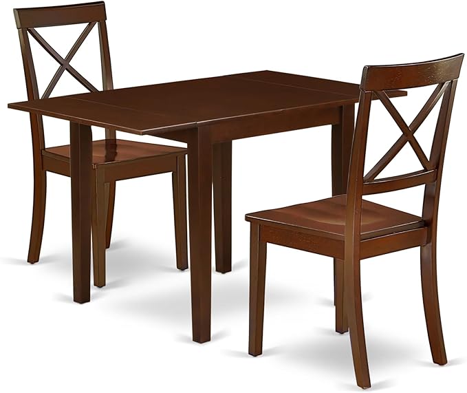 East West Furniture NDBO3-MAH-W 3 Piece Dining Set Contains a Rectangle Dining Room Table with Dropleaf and 2 Wood Seat Chairs, 30x48 Inch, Mahogany