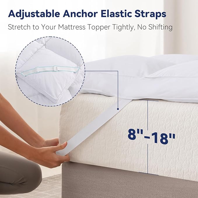 3 Inch White Goose Feather Mattress Topper,King Feather Bed Topper,Mattress Cover with Straps,Ultra Soft Pillowtop,100% Organic Cotton Fabric(78”x80”)