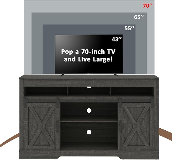 RoyalCraft Farmhouse TV Stand for 65+ Inch TV, 34'' Tall Entertainment Center with Sliding Barn Doors, Rustic Wood Media Console Storage Cabinet Television Stand for Living Room, Bedroom (Dark Grey)