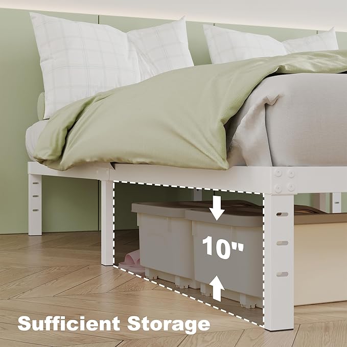 12 Inch White King Size Bed Frame, Heavy Duty King Size Platform Bed Frame, Mattress Foundation, No Box Spring Needed, Easy Assembly, Noise-Free