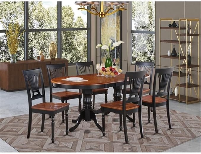 East West Furniture PLAI7-BLK-W 7 Piece Dining Room Table Set Consist of an Oval Kitchen Table with Butterfly Leaf and 6 Dining Chairs, 42x78 Inch, Black & Cherry