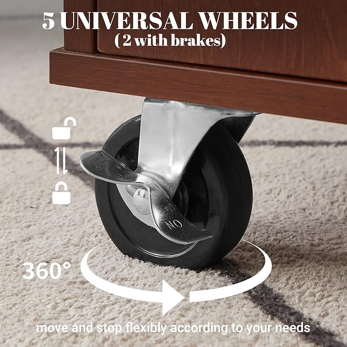 Rovibek 53" Kitchen Island on Wheels with Drawers - Large Rolling Island Cart with Storage, Cabinet, Spice Rack, and Towel Holder