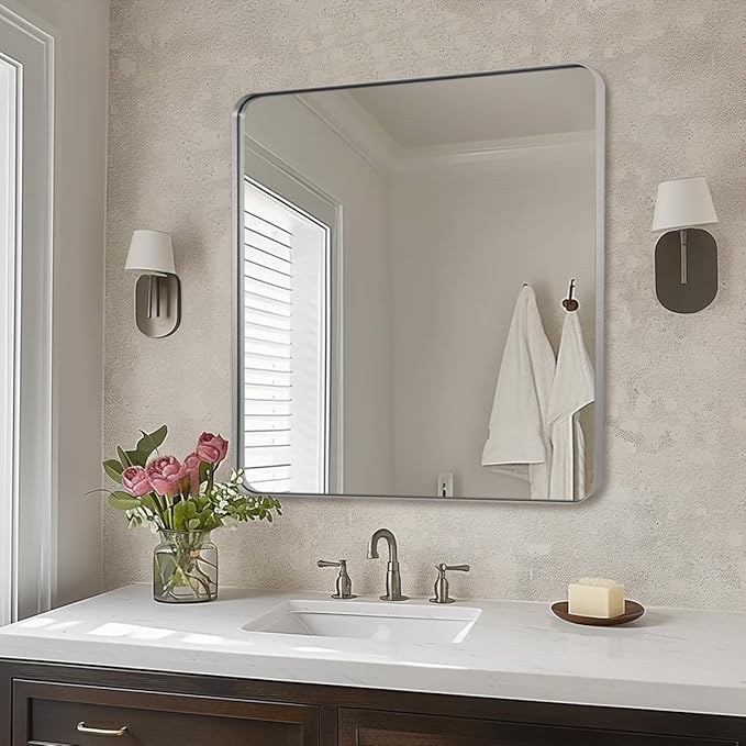 ANDY STAR Chrome Bathroom Mirrors for Over Sink, 36x40 Inch Polished Silver Mirror for Wall, Rectangular Metal Framed Vanity Mirror -Modern Clean Design with Superior Stainless Steel Frame