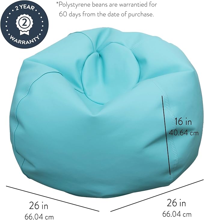 Children's Factory 26" Round Bean Bag, Bean Bag Chair with Water-Resistant Cover for Kids, Flexible Seating for Classroom Elementary, Easy to Clean, Aqua