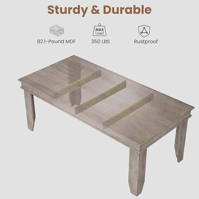 GarveeHome Farmhouse Dining Table for 6-8 People, 71" Long Gray Kitchen Tables with Wooden Sturdy Frame, 6 Ft Large Rectangular Dinner Table for Living Room, Kitchen, Dining Room