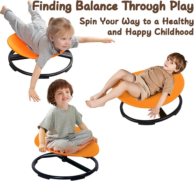 Kids Sensory Spinning Chair for Autism Ages 3+, Sit and Spin Swivel Chair for Kids with ADHD, Sensory Chairs for Autistic Children, Sensory Toys for Motion Sickness Relief, Balance Training (Orange)