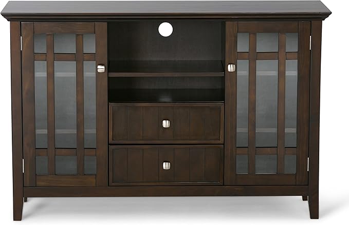 SIMPLIHOME Bedford SOLID WOOD 53 Inch Wide Transitional TV Media Stand in Dark Tobacco Brown for TVs up to 60 Inches, For the Living Room and Entertainment Center