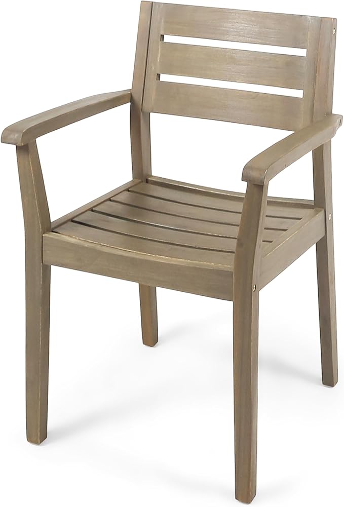 Merax Acacia Wood Dining Chairs Set of 2,Stamford Outdoor Acacia Wood Dining Chairs for Kitchen, Living Room,Outdoor,Grey