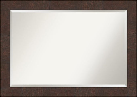Amanti Art Brown Bathroom Mirror for Over Sink, 29x41 Wildwood Brown Rectangle Vanity Mirror, Large Rustic Farmhouse Frame, Hangs Horizonally and Vertically, Bathroom Wall Decor, Beveled Edge