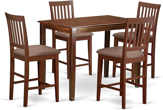 East West Furniture YAVN5-MAH-C 5 Piece Counter Height Pub Set Includes a Rectangle Dining Table and 4 Linen Fabric Kitchen Dining Chairs, 30x48 Inch, Mahogany