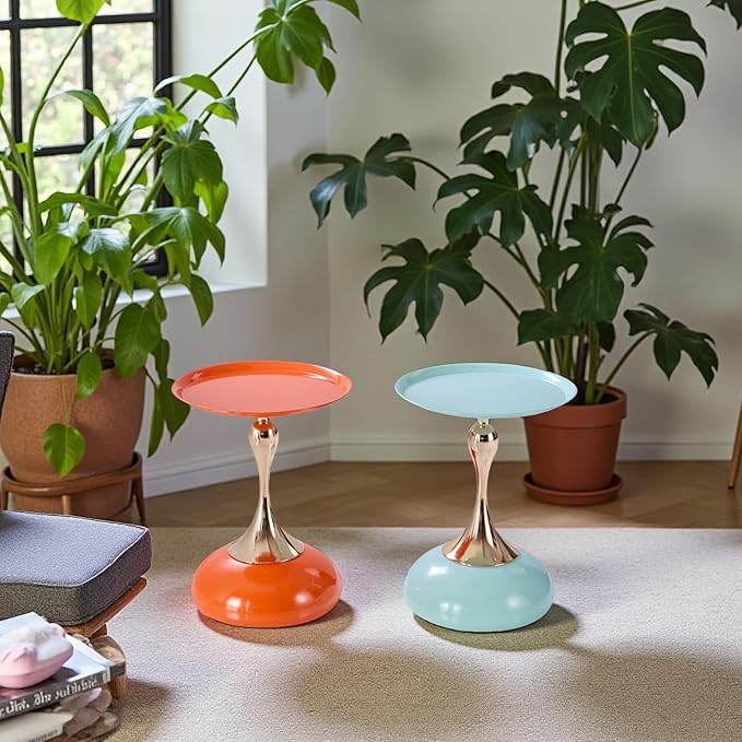 Stylish Hourglass Side Table - Contemporary Design for Living Rooms, Cafes, Dining Areas, Bedrooms, and Outdoor Spaces - Perfect Accent Piece for Any Decor (2, Light Green+Hermes Orange)