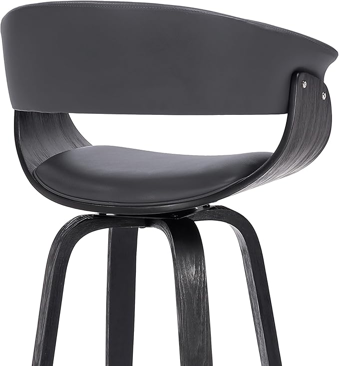 Armen Living Julyssa Mid Century Modern Swivel Bar Stool for Kitchen Island Counter in Gray Faux Leather and Black Wood, 26" Seat Height