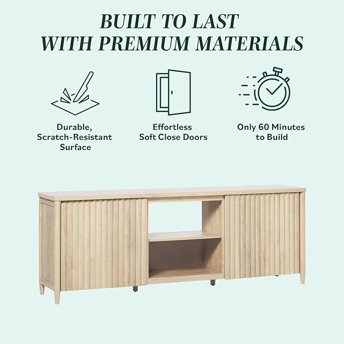 Walker Edison Scandinavian Reeded TV Stand with Open Storage for up to 80" TV Coastal Oak