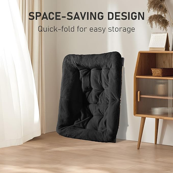 Comfy Oversized Saucer Chair with Ottoman,Soft Faux Fur Reading Lounge Chair for Adults,Stable X-Large Metal Frame and Non-Slip Pad,Cozy Chair for Bedroom, Living Room, Dorm, Office, Black