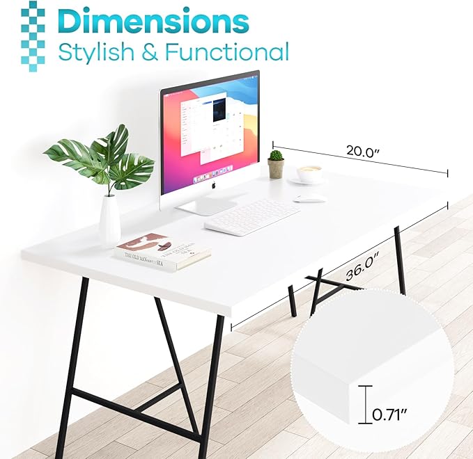 Kaboon 36x20 inch White Table Top Universal, Solid One-Piece Desktop, Reversible Melamine Countertop, Double Desks, L-Desk DIY