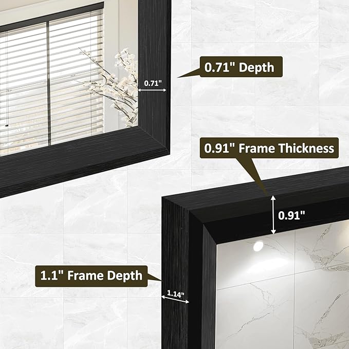 WEER 36X36 Inch Black Bathroom Mirror, Matte Black Framed Mirror, Rectangular Wall Mirror, Vanity Mirror for Bathroom, Anti-Rust, Tempered Glass, Hangs Horizontally or Vertically