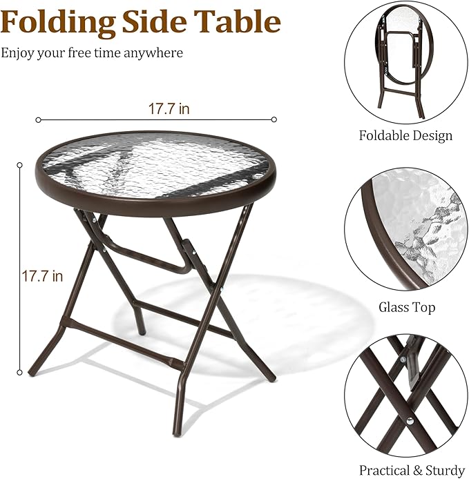 2 Pieces Outdoor Side Table - Small Patio End Table All Weather, Patio Furniture Sets and Outside Furniture for Pool, Balcony, Deck, Porch, Brown