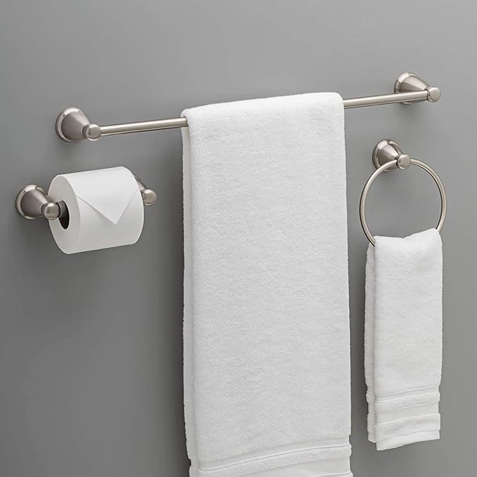 Franklin Brass Kinla 3-Piece Bathroom Set Satin Nickel 24" Towel Bar Rack, Toilet Paper Holder, Ring 3-Piece Hardware KIN3PC-SN