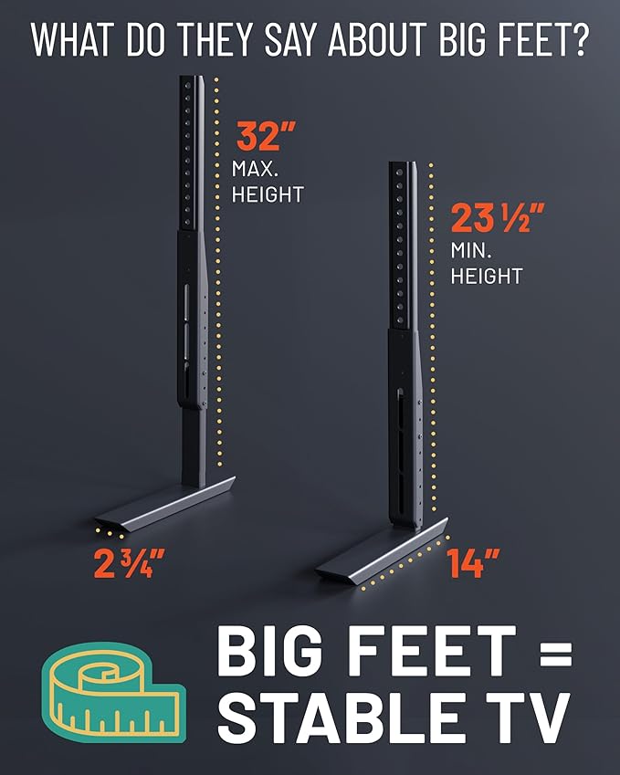 ECHOGEAR Universal Large TV Stand for 49” to 77” TVs up to 100lbs – 8.5” Height Adjustment for Perfect View- Wobble-Free Replacement Stand w/Universal Fit - Flat Design Compatible w/Soundbars