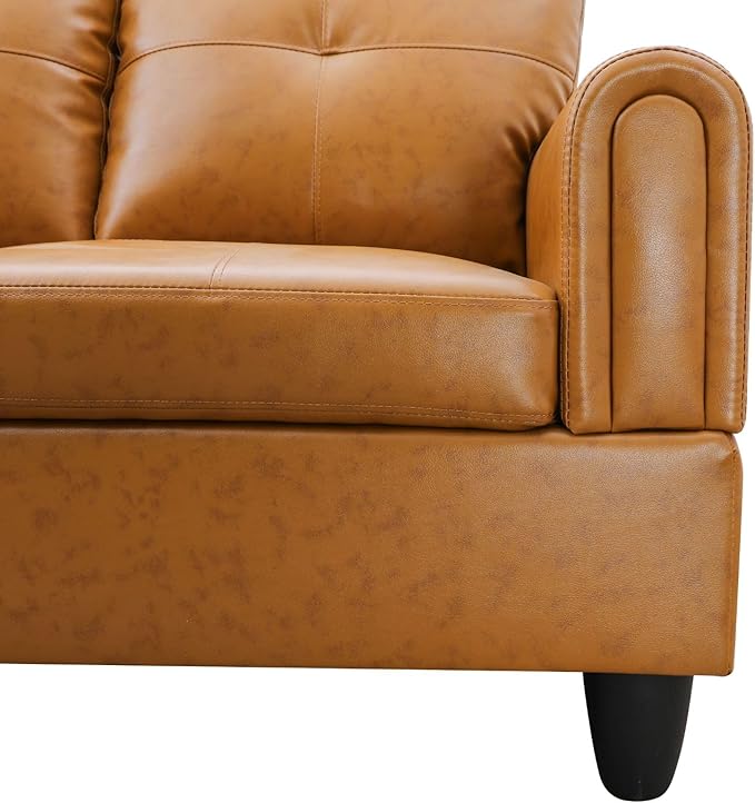 NicBex Sectional Couch 3 Pieces Sofa Set with Right Chaise Faux Leather L Shaped Cloud Couch for Living Room Furniture Sets with Storage Ottoman, Modular Sofa for Living Room & Apartment, Ginger