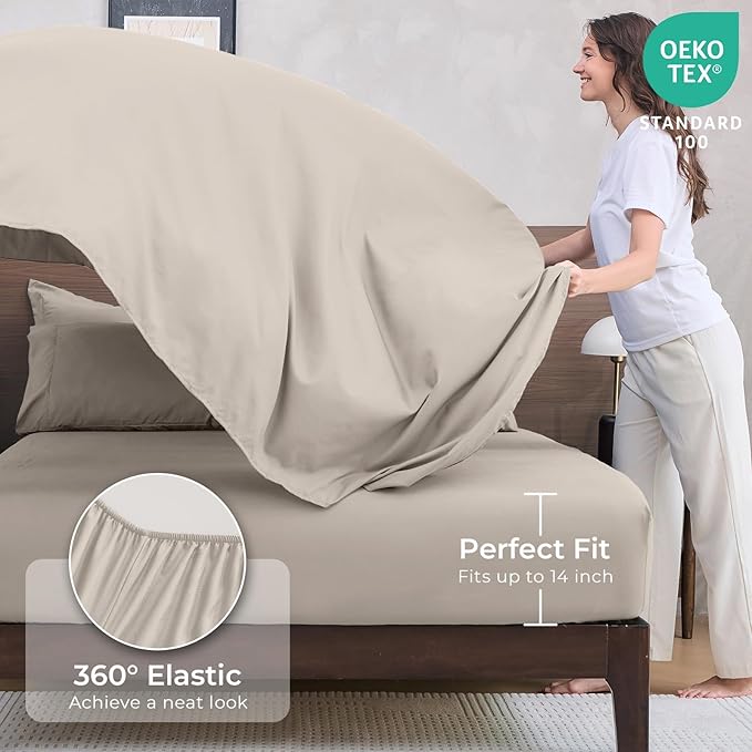HEVUMYI Beige Tan Twin-XL Comforter Set - 5-Piece All Season Bed in a Bag Twin-XL, Ultra Soft Bedding Set with Comforter, Flat Sheet, Fitted Sheet, Pillowcases, Pillow Shams, Beige Tan