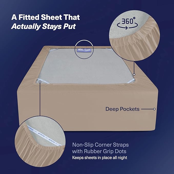 Kickoff Viscose Bamboo Sheets King Size 4-pc 100% Organic Bamboo Viscose Bed Cooling Sheets King Size Set Cool Bedding for hot Sleepers Sheet, Flat, Fitted, Pillowcases (Iced Latte,K)