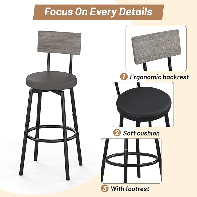 Dining Table Set for 4, 5-Piece Bar Table Set, Kitchen Table and Chairs, Counter Height High Top Table with 4 PU Upholstered Stools, Space-Saving Pub Table Sets for Small Space, Gray